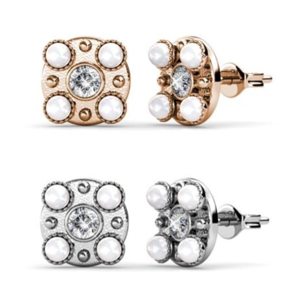2 Pairs Swarovski Crystal Element & Pearl Earrings